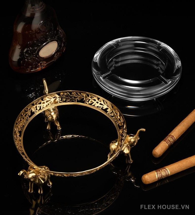Gạt tàn cigar tròn pha lê đế đồng sang trọng CGL8409 9