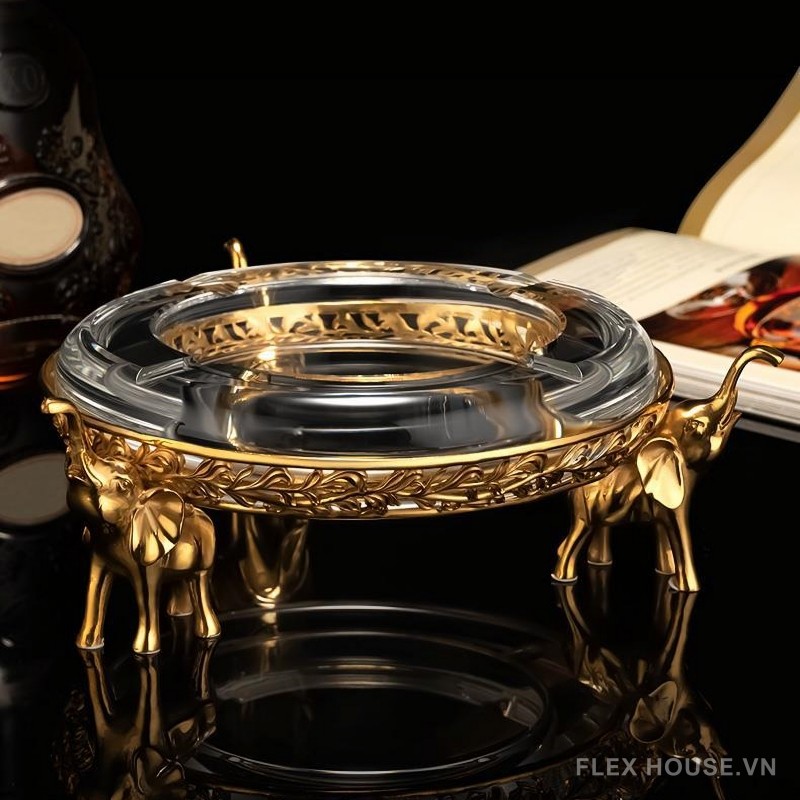 Gạt tàn cigar tròn pha lê đế đồng sang trọng CGL8409 7