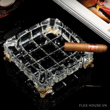 Gạt tàn thủy tinh đế đồng khía vuông cao cấp CGL1221