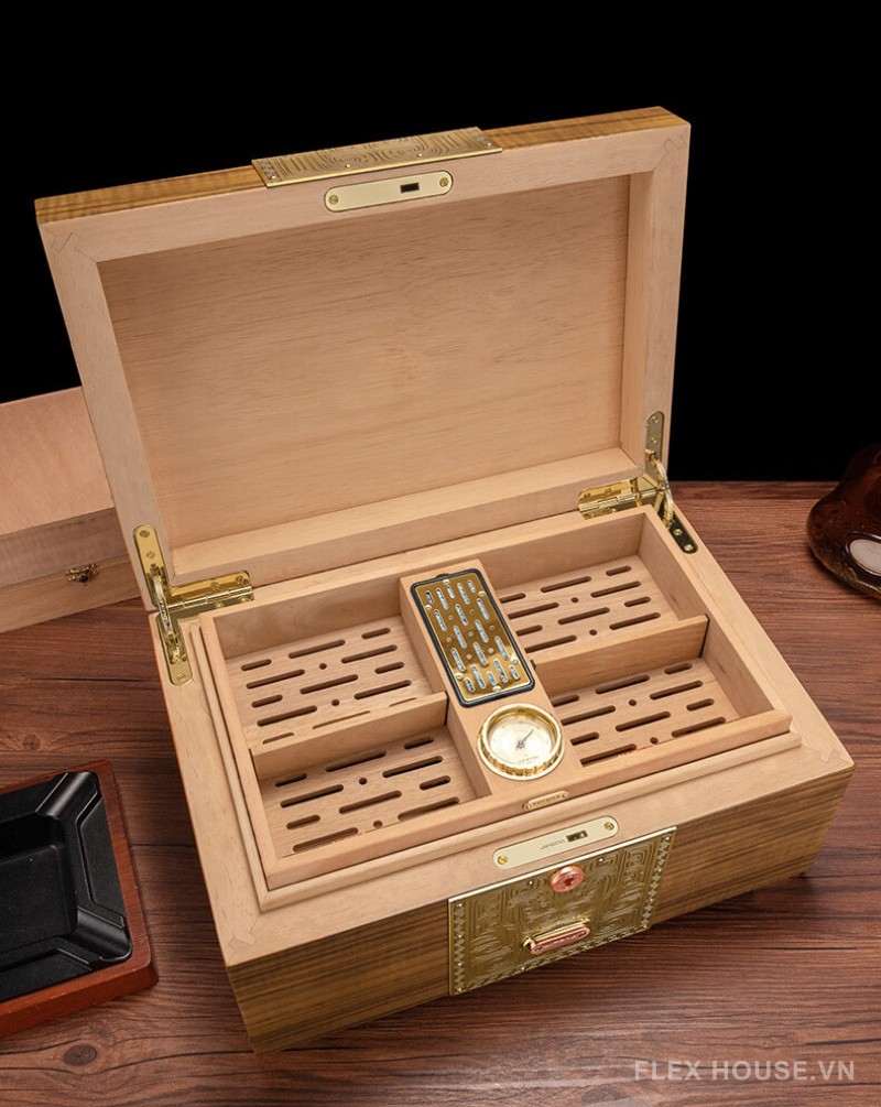Hộp bảo quản cigar 2 tầng bằng gỗ sang trọng CGL6417 7