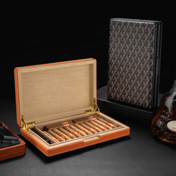 Hộp giữ ẩm cigar gỗ phối da sang trọng CGL7696