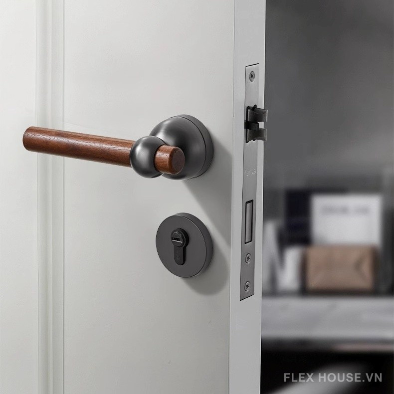 Khóa cửa tay gạt bằng gỗ decor không gian GT482