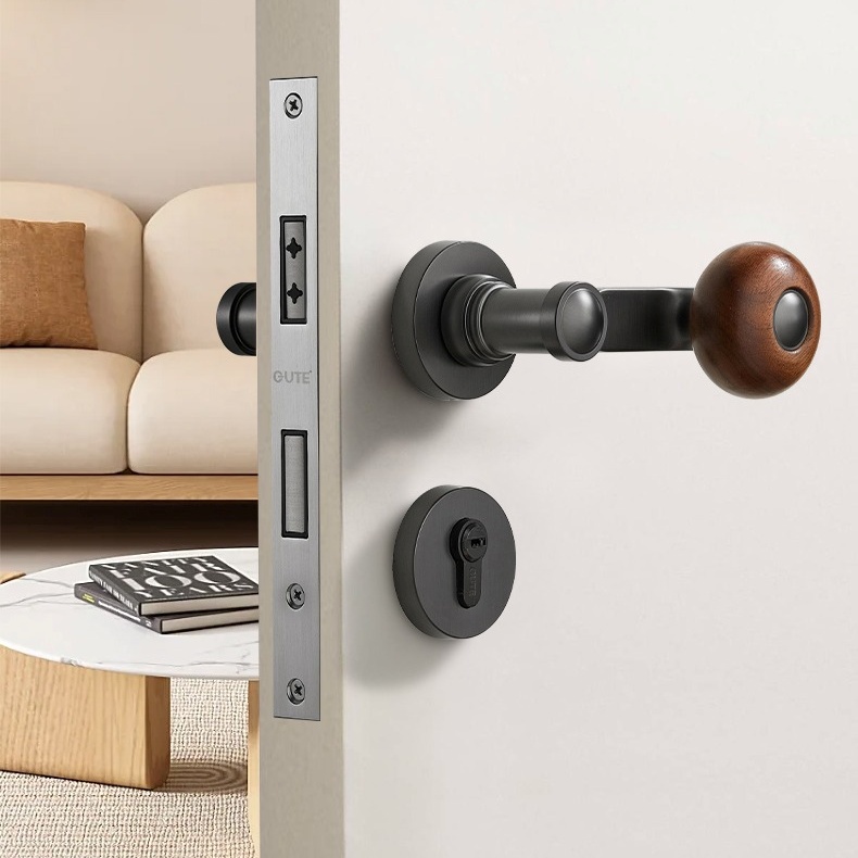 Khóa cửa tay gạt hợp kim phối gỗ sáng tạo GT031 7