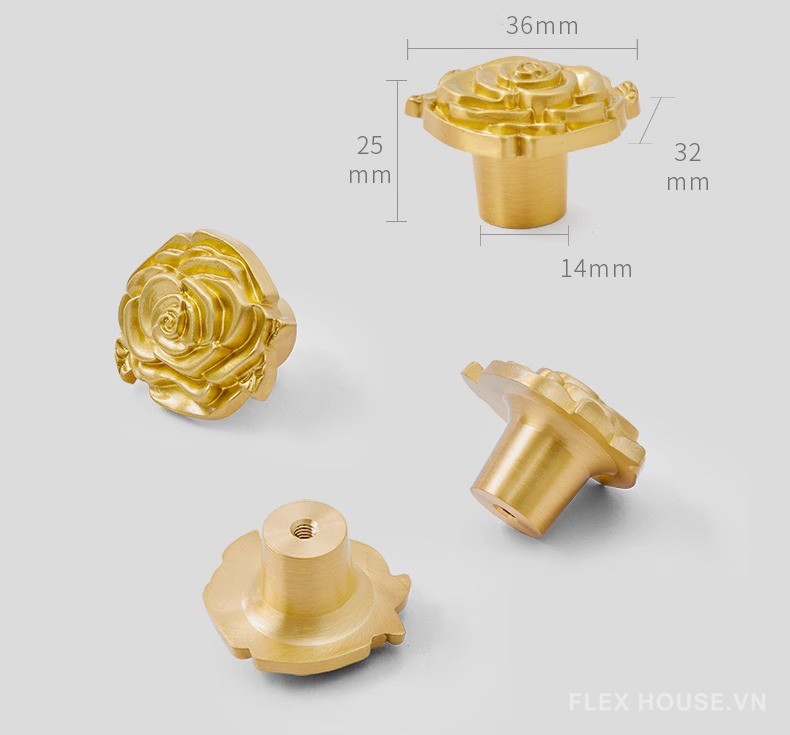 Núm tay nắm đồng hoa hồng decor cánh tủ PALO967 11