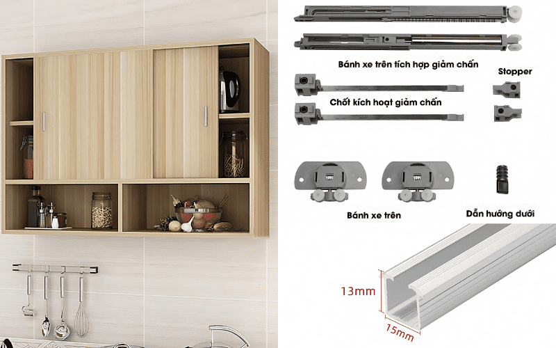 ray trượt cửa lùa tủ gỗ