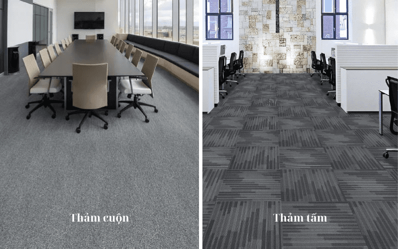 So sánh thảm cuộn và thảm tấm trải sàn văn phòng 2 thảm tấm trải sàn văn phòng