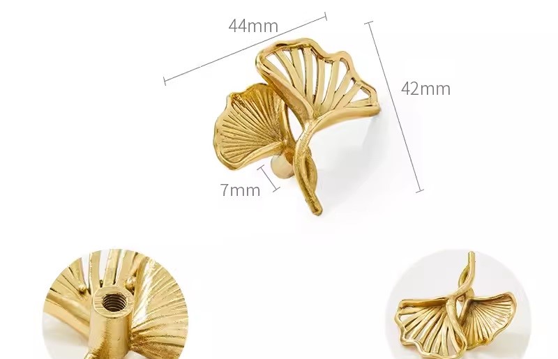 Tay nắm tủ hình lá ngân hạnh decor bằng đồng PALO3014 12