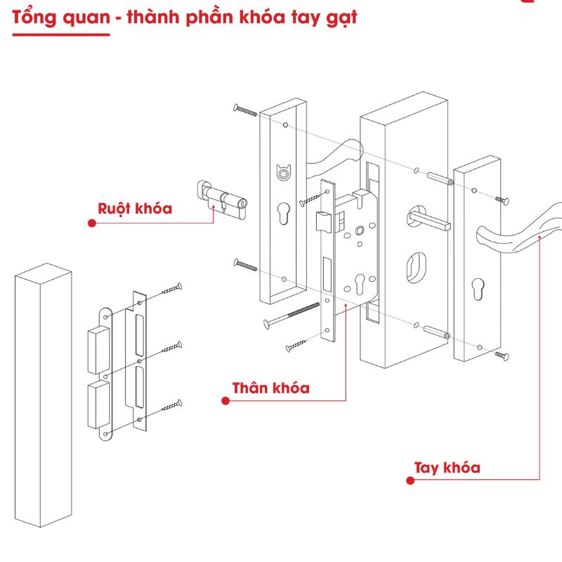 Khóa cửa tay gạt - Cấu tạo và nguyên lý hoạt động 3 cấu tạo khóa tay gạt