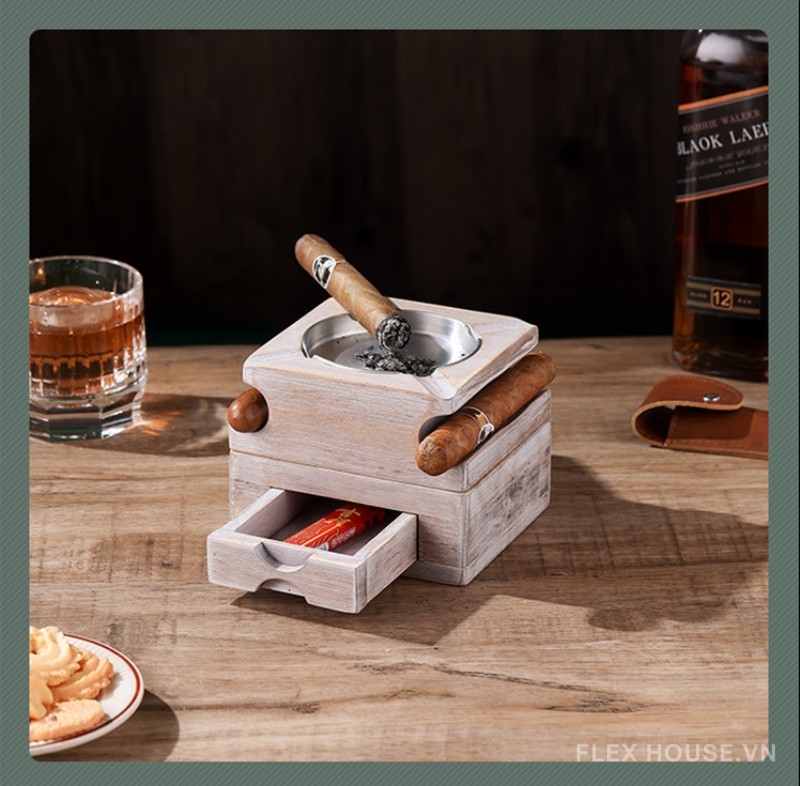 Gạt tàn cigar gỗ tích hợp ngăn kéo sang trọng CGL1482 6