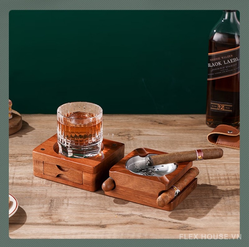 Gạt tàn cigar gỗ tích hợp ngăn kéo sang trọng CGL1482 4