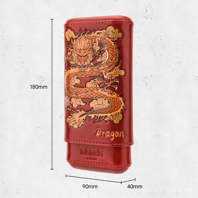 Hộp da đựng cigar 3 điếu hoạ tiết rồng châu Á LBS788 11