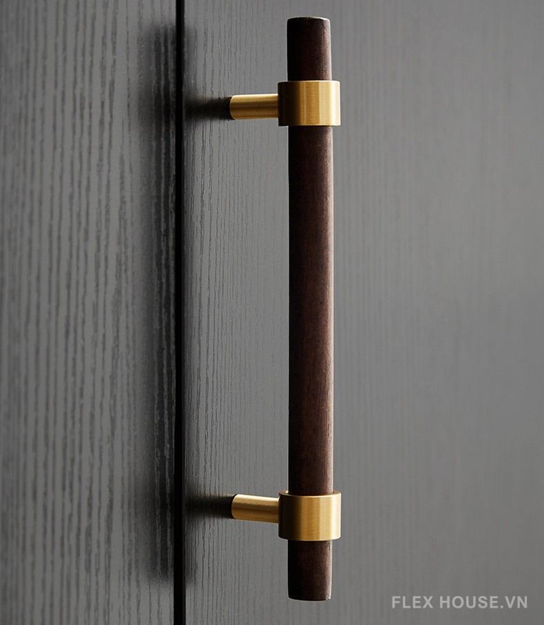 Tay nắm tủ bằng gỗ óc chó chân đế đồng vàng PALO709 6