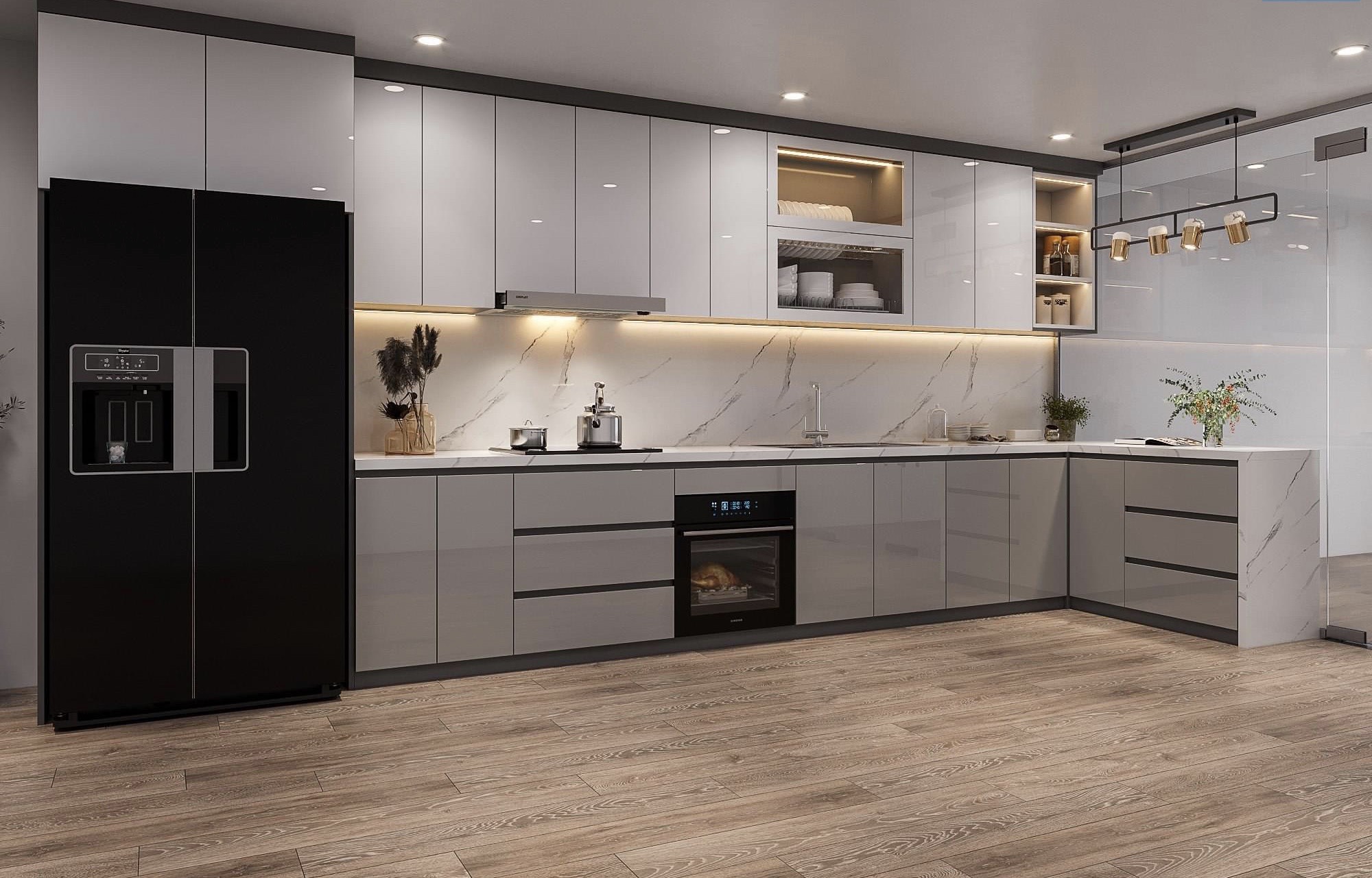 Thiết kế tủ bếp thông minh đa năng và hiện đại 6 thiết kế tủ bếp thông minh Chữ L