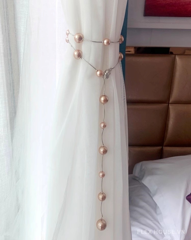 Dây cột rèm ngọc trai đính charm chiếc lá FSH3509 6