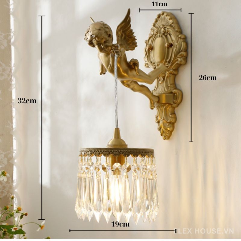 Đèn tường thiên sứ thả pha lê nghệ thuật FLM121