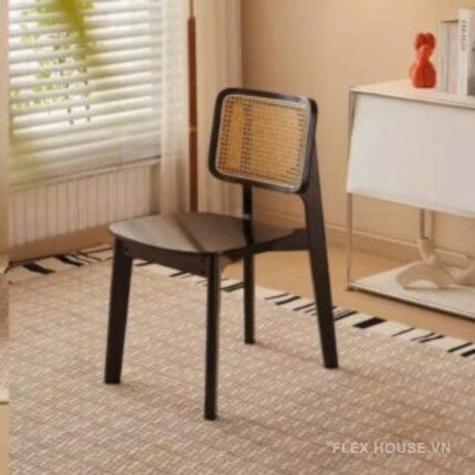Ghế ăn gỗ tựa lưng mây đan hiện đại SHA747
