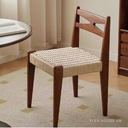 Ghế gỗ đan dây cói ngồi uống trà cổ điển SHA076
