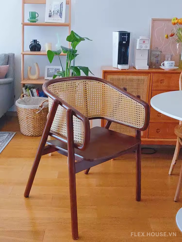 Ghế mây đan mắt cáo khung gỗ nguyên khối SHA099 16