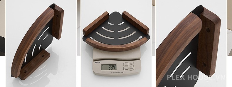 Kệ góc nhà tắm hợp kim nhôm phối gỗ óc chó AW137 13
