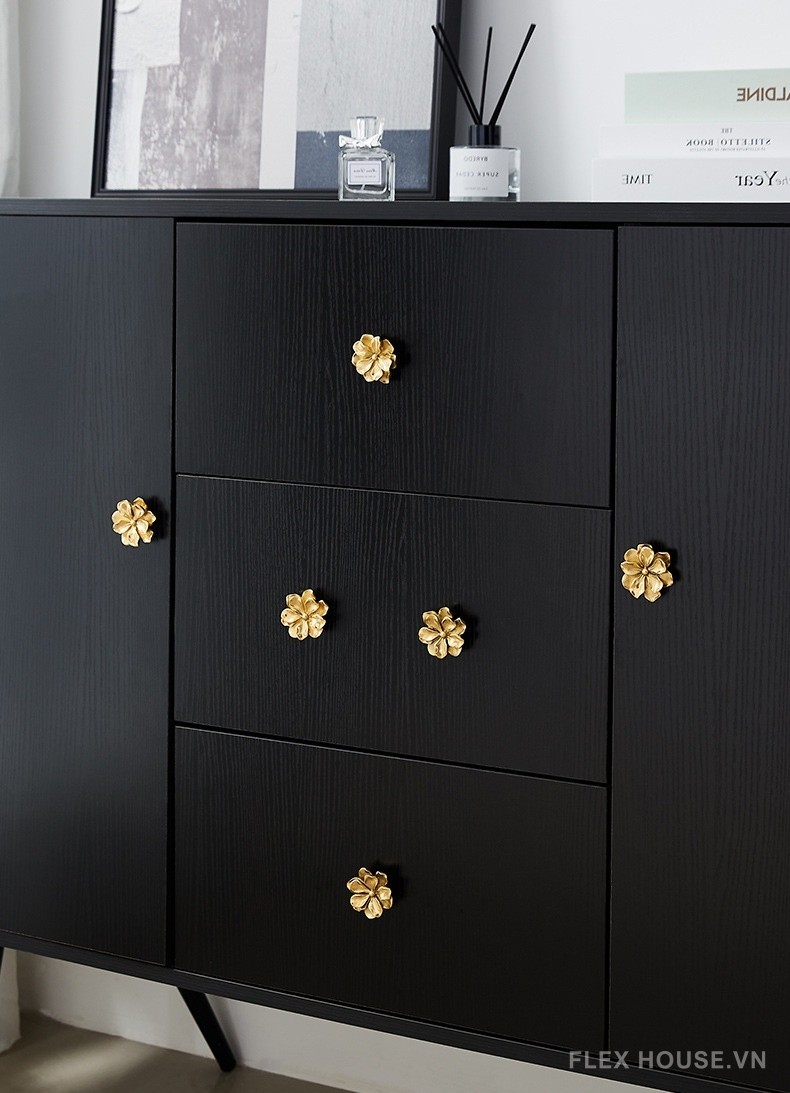 Núm tay nắm đồng hình hoa trà decor kệ tủ LT3014 9