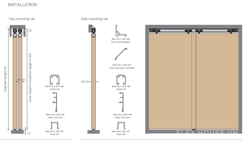 Bánh xe cửa lùa cho cửa gỗ đơn và đôi Taura T903A 9