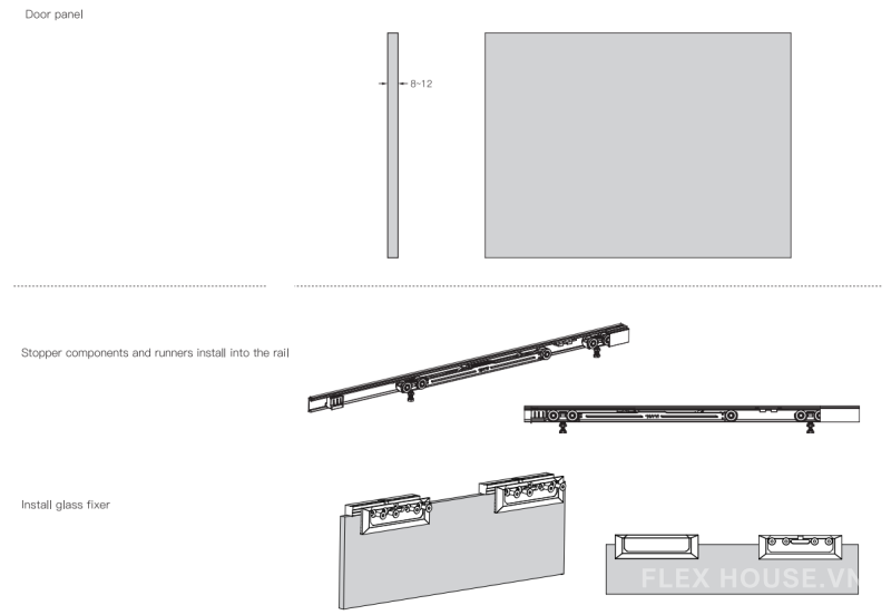 Bánh xe cửa trượt cho cửa kính tiện lợi Taura T905E 6