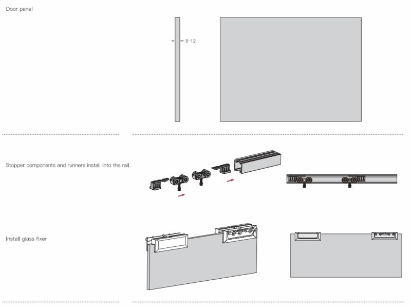 Bộ bánh xe cửa trượt cửa kính dày 8-12mm Taura T903E 9