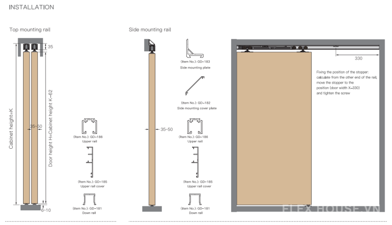 Bộ bánh xe cửa trượt cửa lùa gỗ tiện dụng Taura T905B 6
