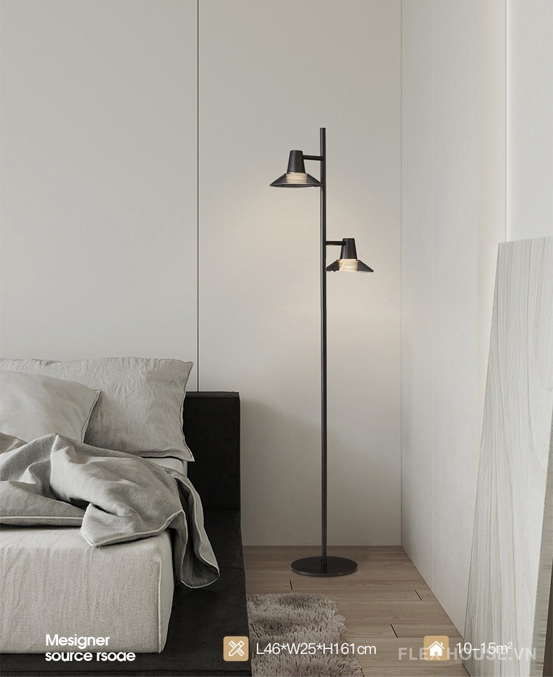 Đèn cây đứng bằng đồng 2 bóng kiểu Pháp FLM127 9
