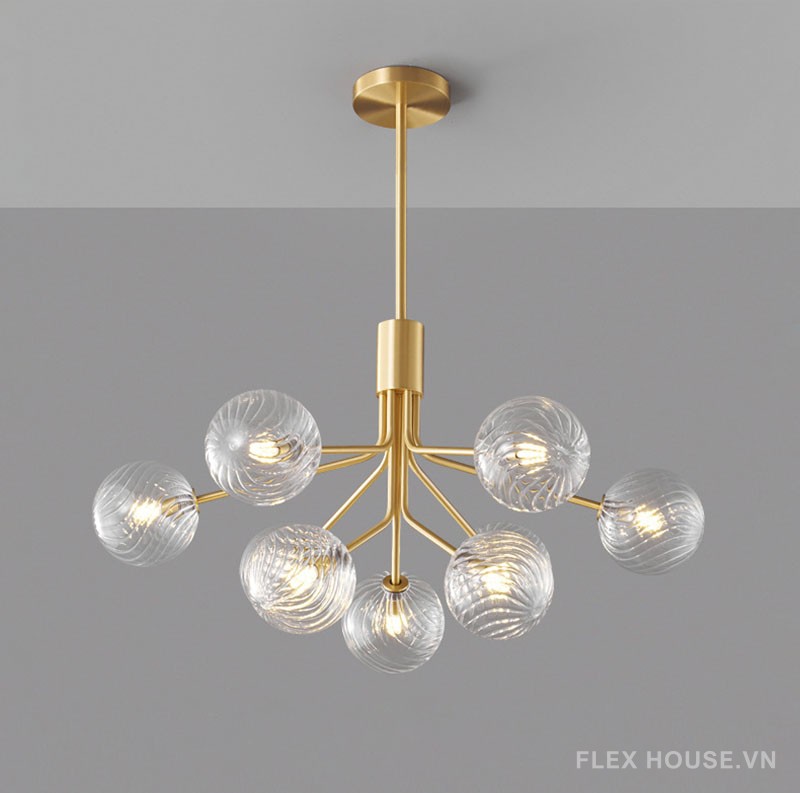Đèn chùm bằng đồng decor chao xoắn thủy tinh FLM672 10