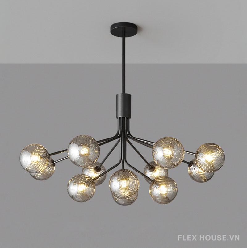 Đèn chùm bằng đồng decor chao xoắn thủy tinh FLM672 6