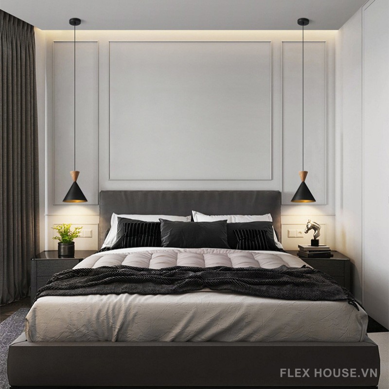 Đèn thả bằng đồng đui gỗ hình nón sáng tạo FLM115 12