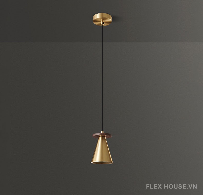 Đèn thả đầu giường chao nón bằng đồng phối gỗ FLM302 6