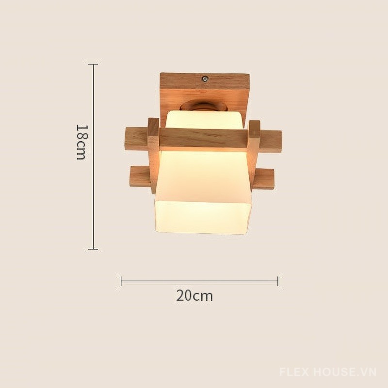 Đèn trần gỗ chao thủy tinh tứ giác độc đáo SBS9506