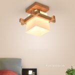 Đèn trần gỗ chao thủy tinh tứ giác độc đáo SBS9506 - bìa