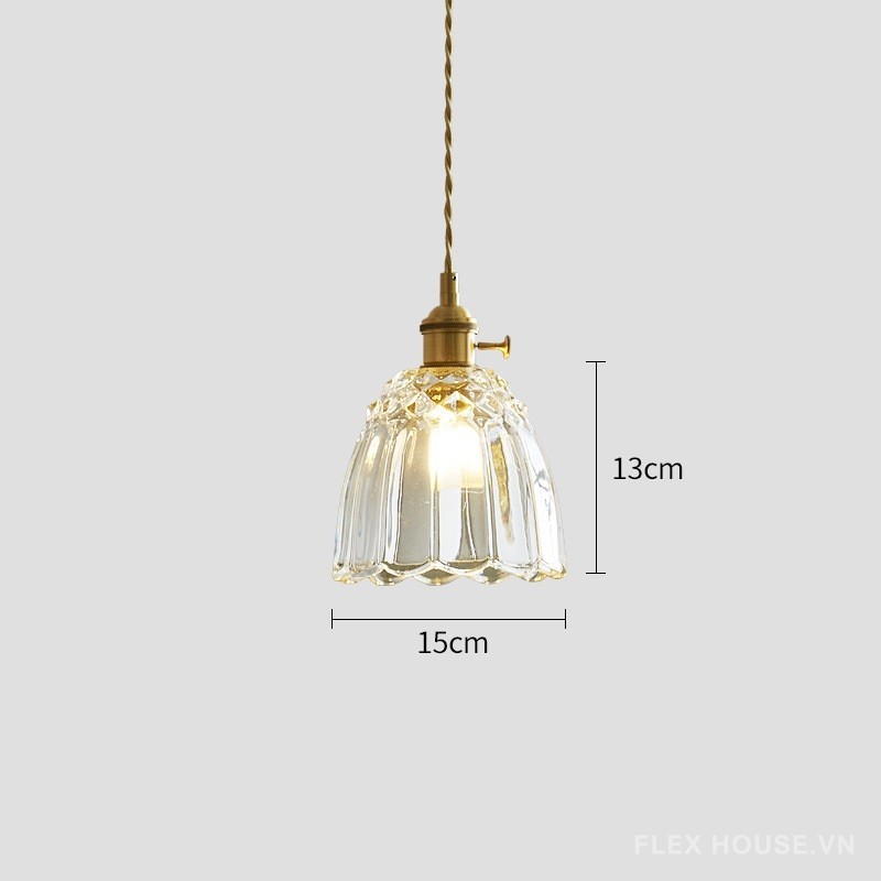 Đèn thả bàn ăn trang trí bằng đồng và thủy tinh FLM017 18