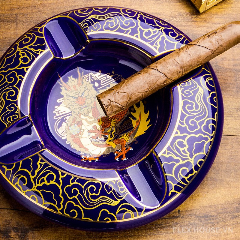 Gạt tàn cigar bằng sứ hoa văn rồng cao cấp LBS2067 8