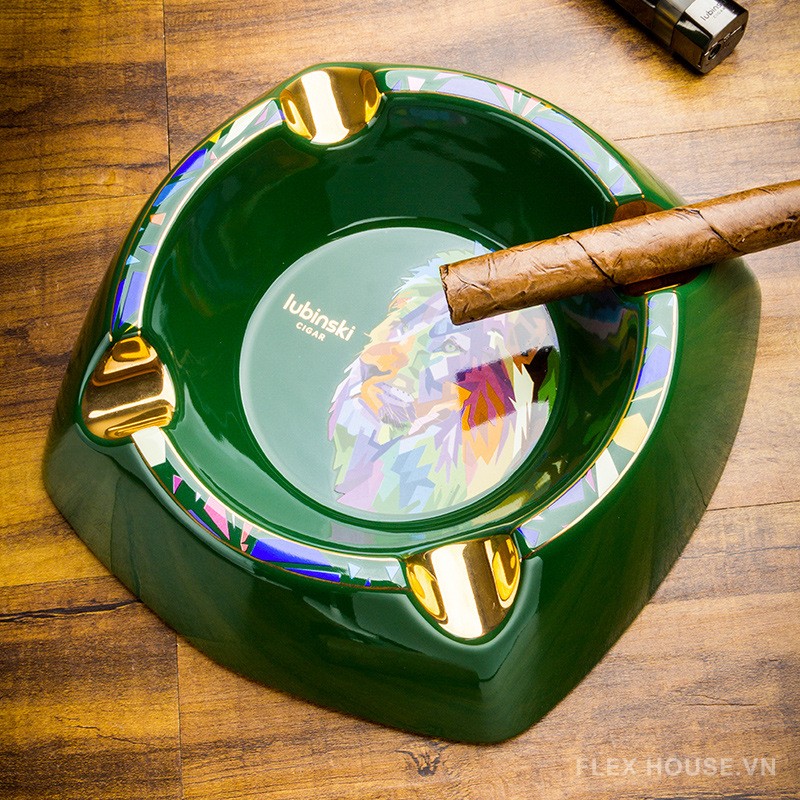 Gạt tàn cigar gốm sứ hoa văn sư tử ngũ sắc LBS2645 5