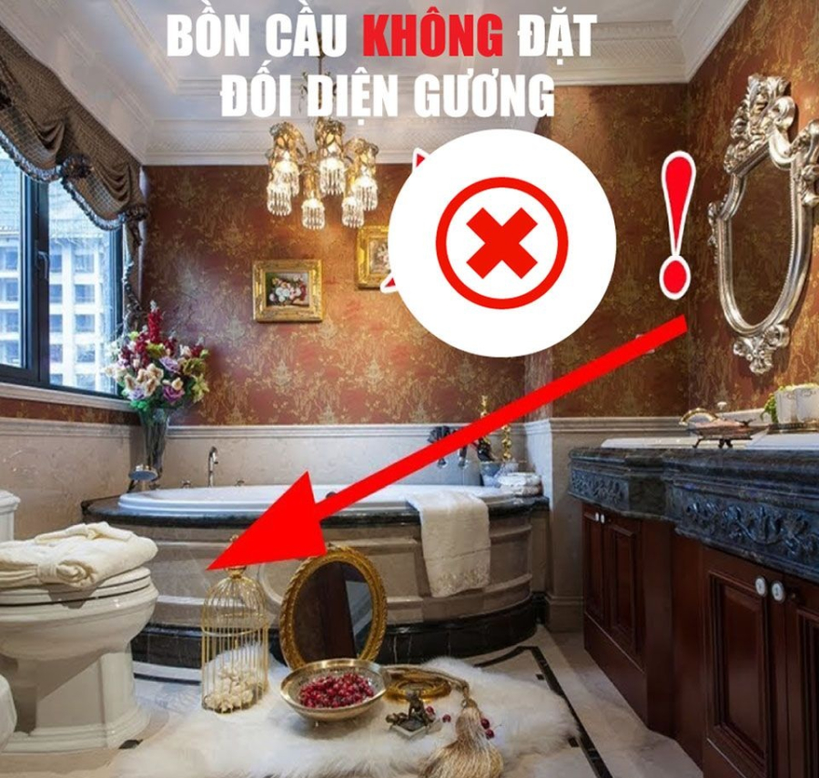Cấm kỵ đặt gương đối diện bồn cầu 