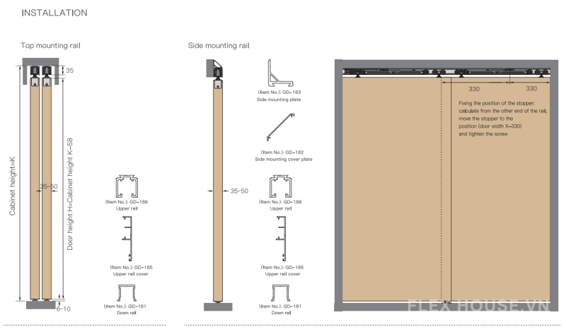Phụ kiện bánh xe cho cửa lùa gỗ giảm chấn Taura T905A 7
