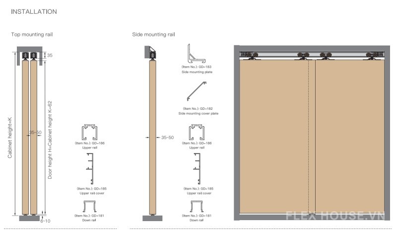 Phụ kiện bánh xe cửa lùa cho cửa gỗ 100kg Taura T903B 7