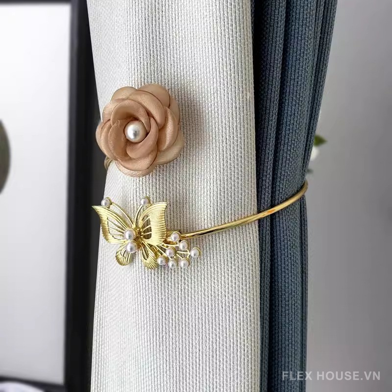 Dây buộc rèm kim loại hoa trà phối charm bướm FSH989 8