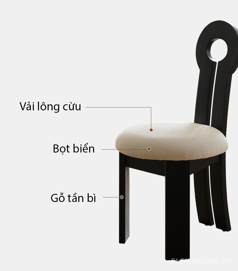 Ghế ăn gỗ tự nhiên đệm vải lông cừu BEN810