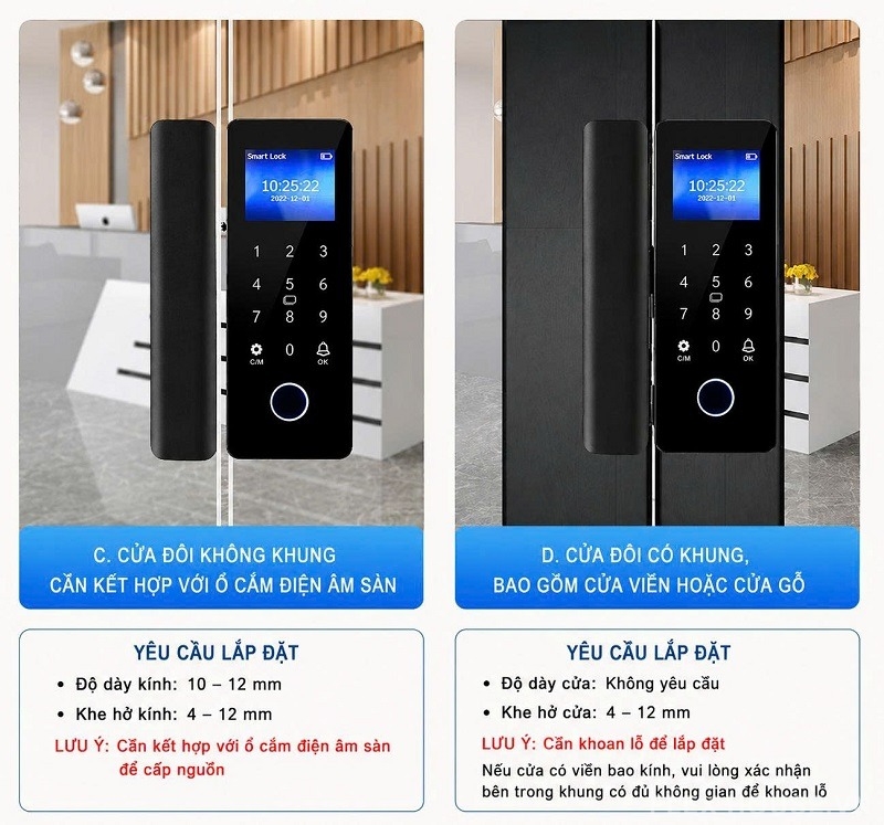 Khóa cửa kính thông minh nhận dạng vân tay YK100 14 Khóa cửa kính thông minh nhận dạng vân tay YK100 19