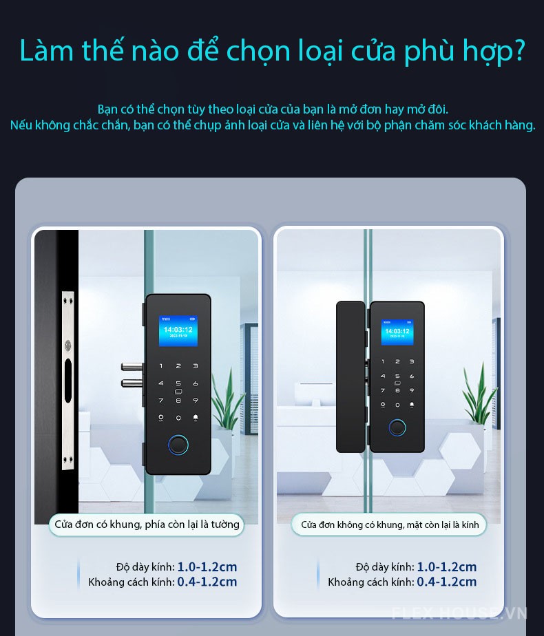 Khóa cửa kính thông minh nhận dạng vân tay YK100 15