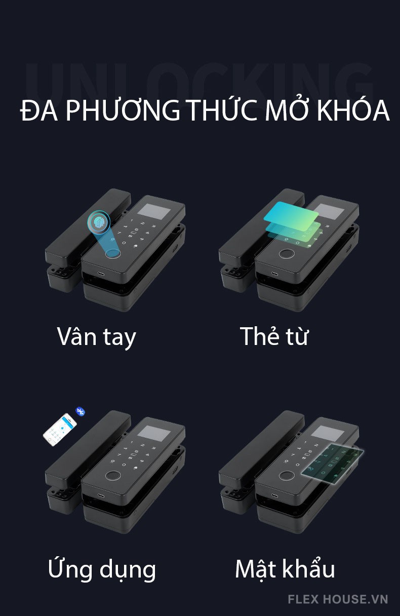 Khóa cửa kính thông minh nhận dạng vân tay YK100 8