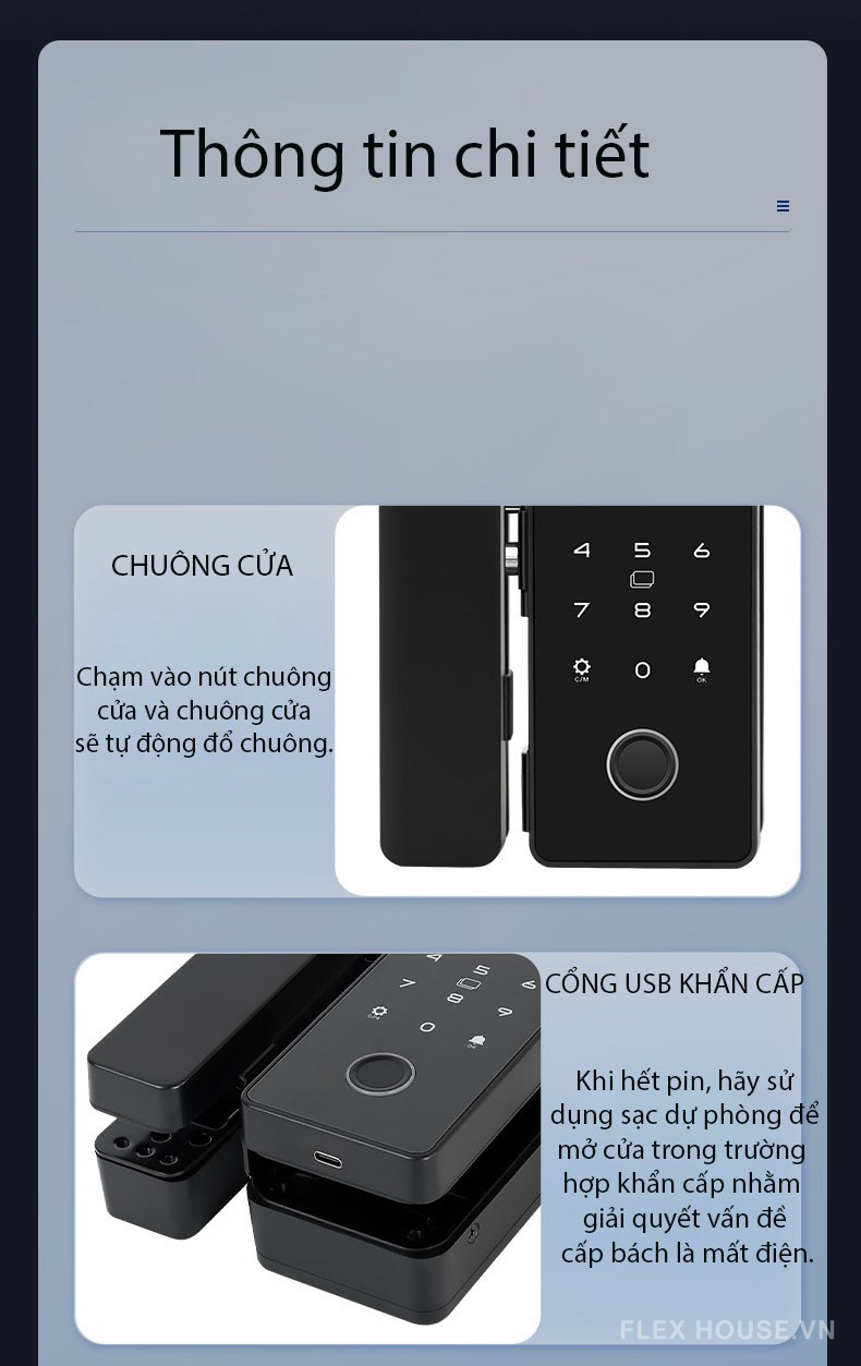 Khóa cửa kính thông minh nhận dạng vân tay YK100 13