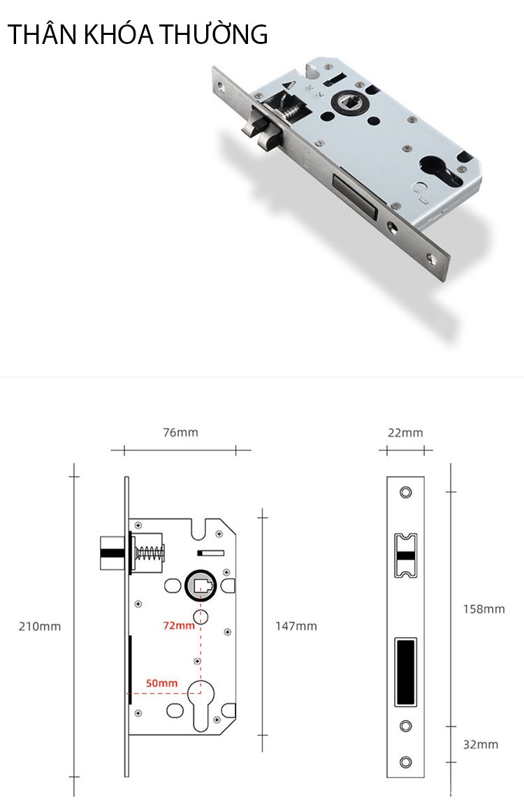 Khóa cửa phòng hợp kim kiểu Bắc Âu màu Niken KB749 10