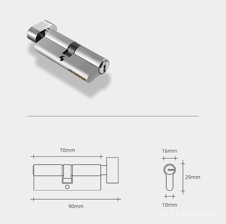 Khóa cửa phòng hợp kim kiểu Bắc Âu màu Niken KB749 13
