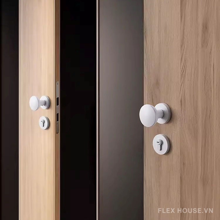 Khóa cửa tay nắm tròn hợp kim màu trắng KB425 6